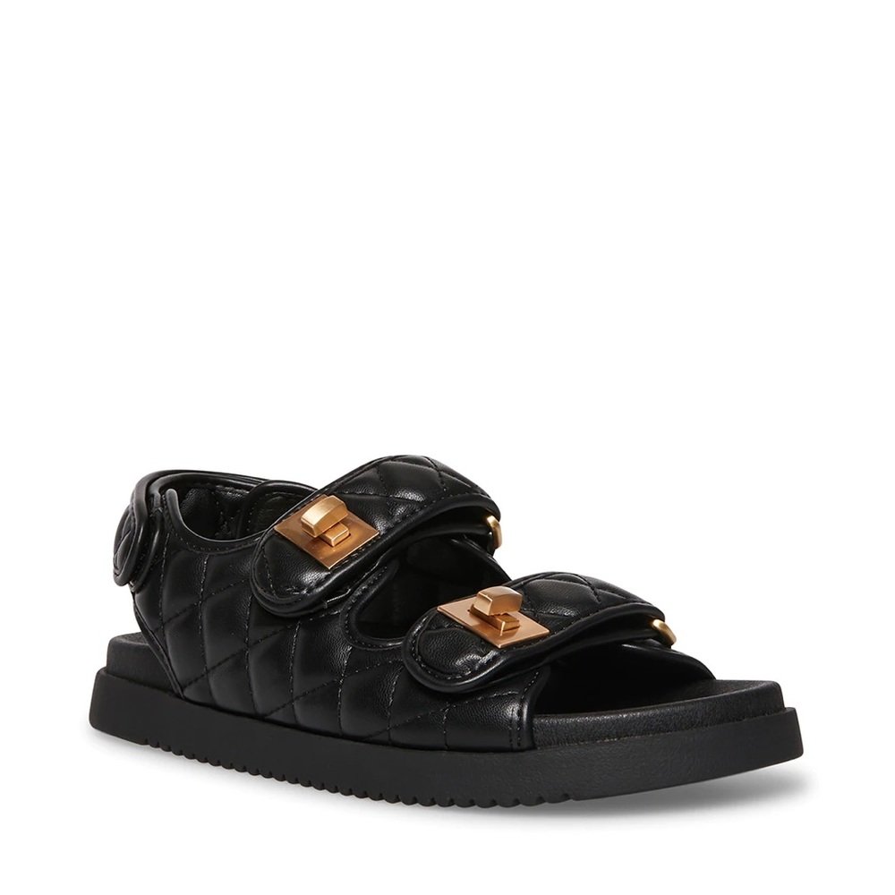 Steve Madden - MARGIE Black Quilted Sandals gold tone hardware Size: 8